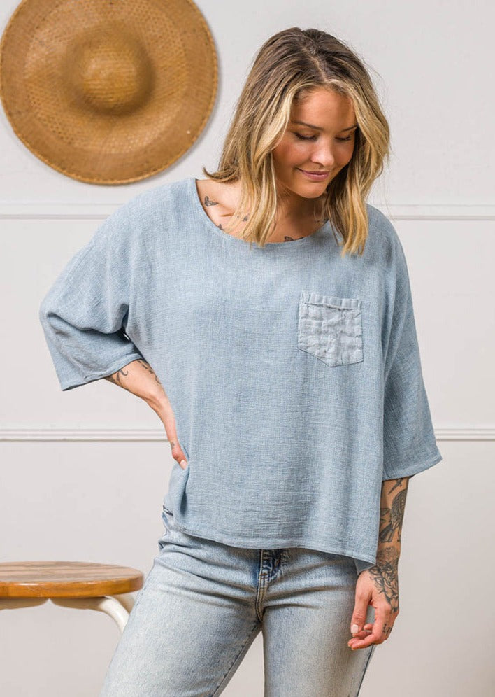 Meo Linen Boxy Pocket Tee (Denim)