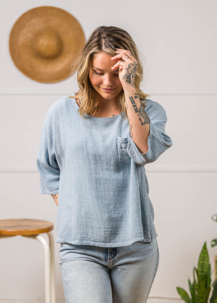 Meo Linen Boxy Pocket Tee (Denim)