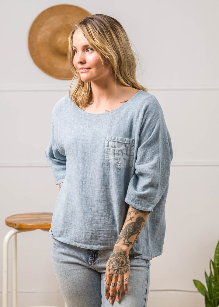 Meo Linen Boxy Pocket Tee (Denim)