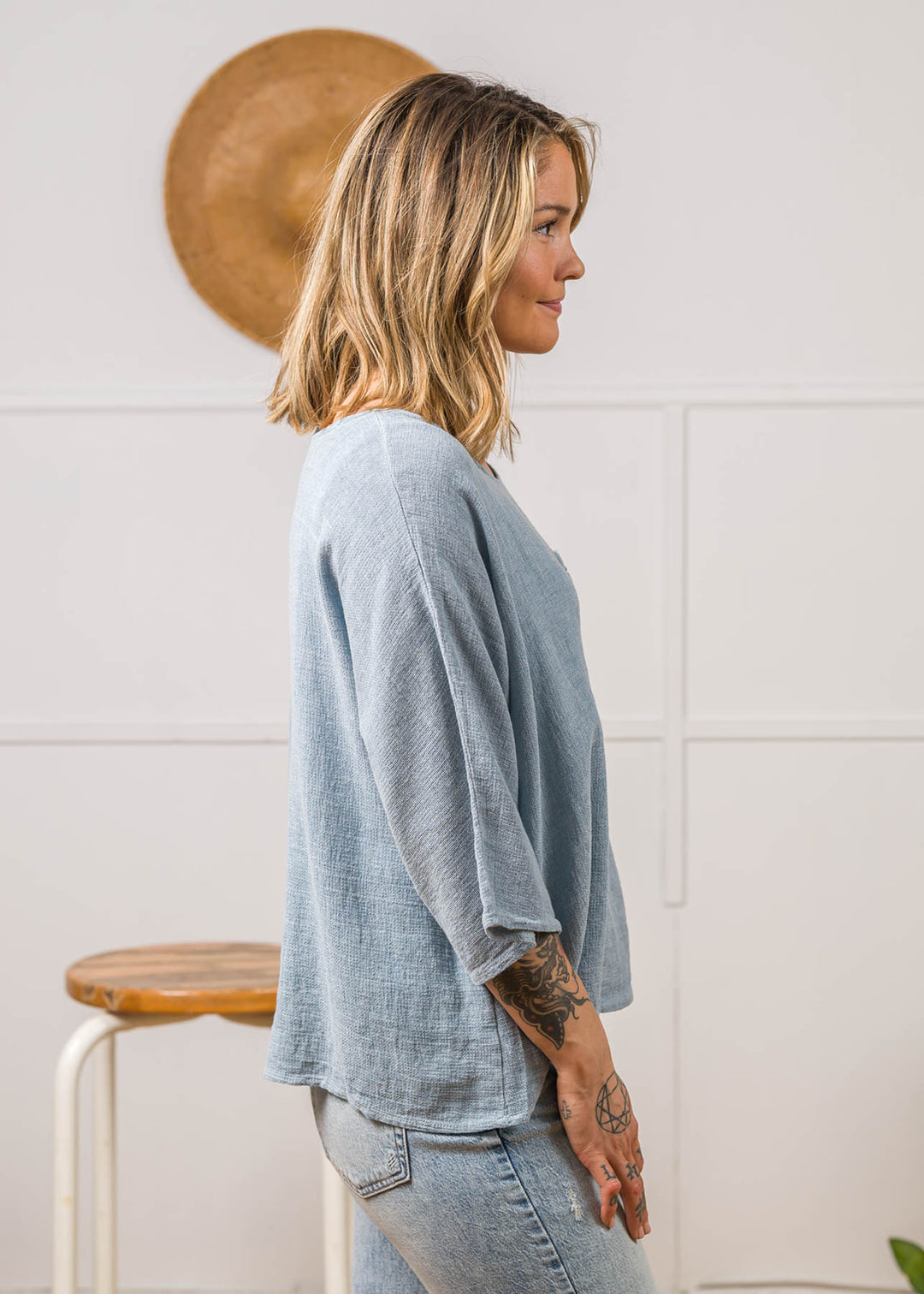 Meo Linen Boxy Pocket Tee (Denim)