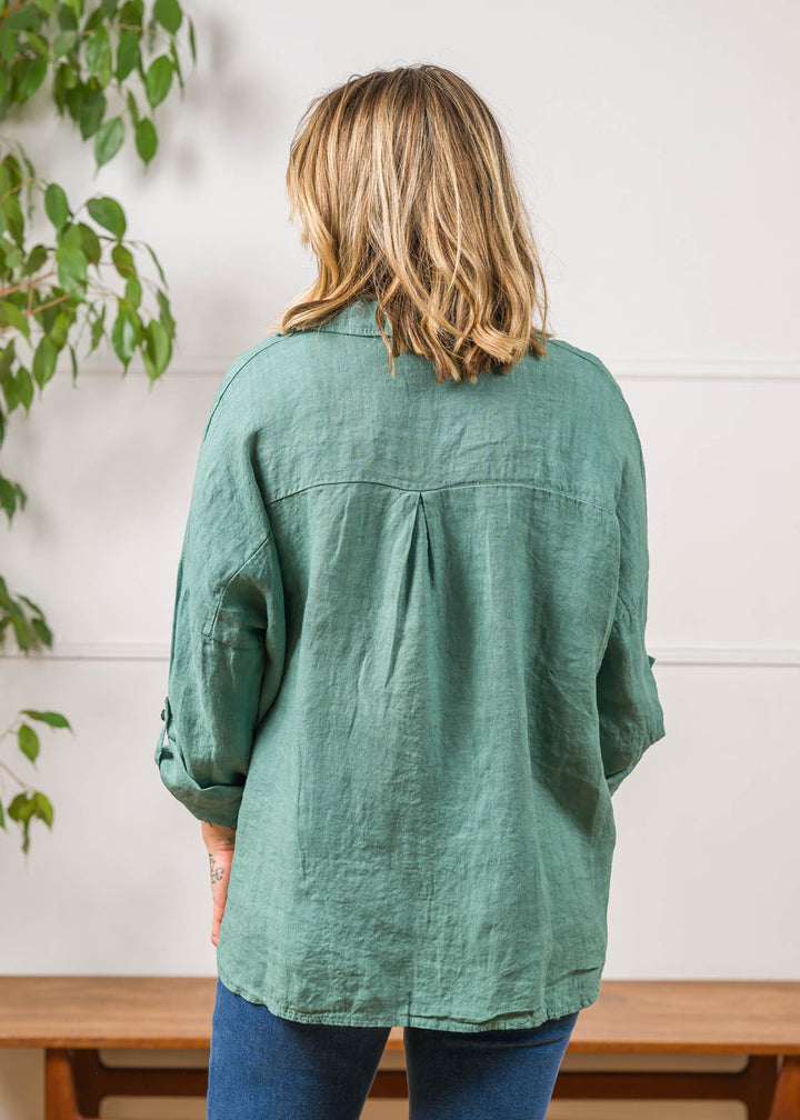 Meo Linen Rome Button Down Shirt (Light Teal)