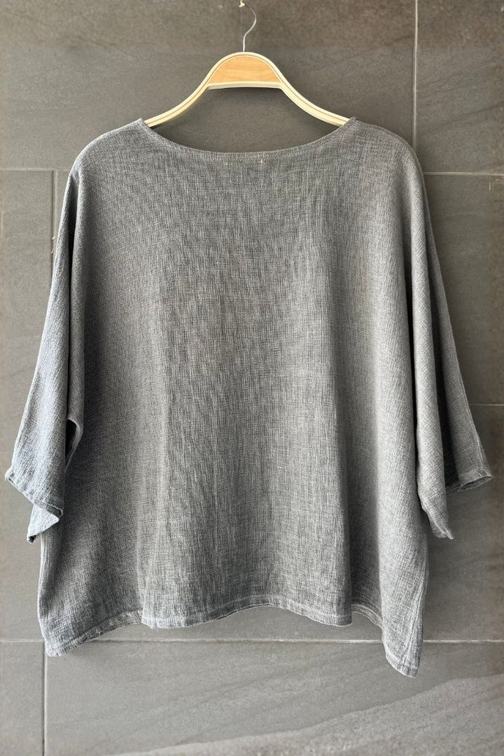 Meo Linen Boxy Pocket Tee (Charcoal)