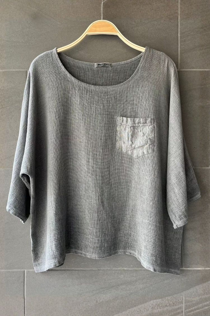 Meo Linen Boxy Pocket Tee (Charcoal)