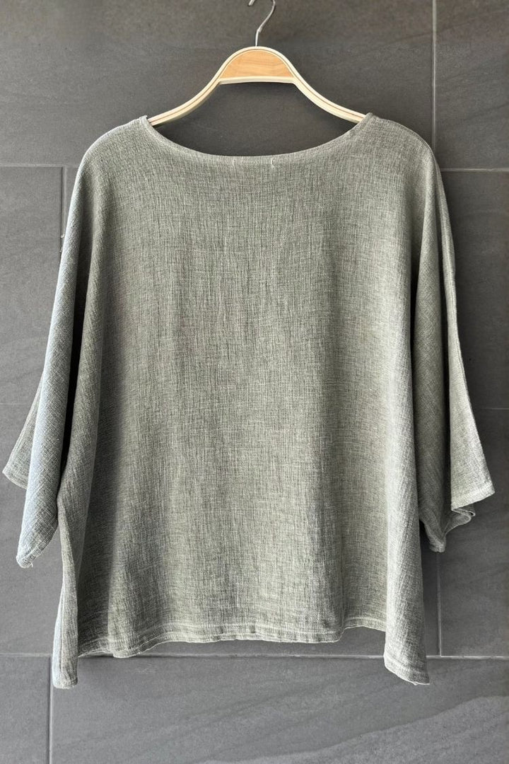 Meo Linen Boxy Pocket Tee (Olive)