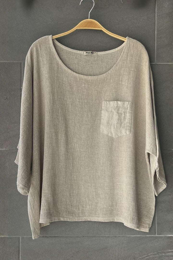 Meo Linen Boxy Pocket Tee (Beige)