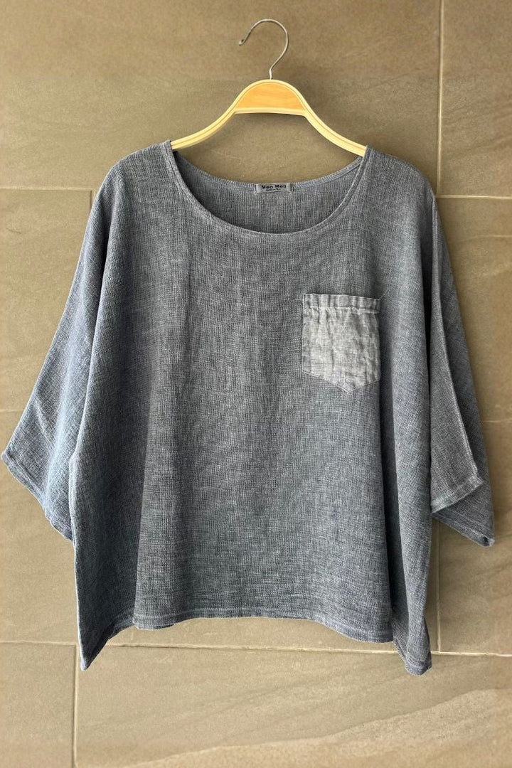 Meo Linen Boxy Pocket Tee (Navy)