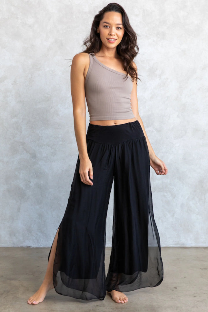 Meo Silk High Rise Pants (Black)