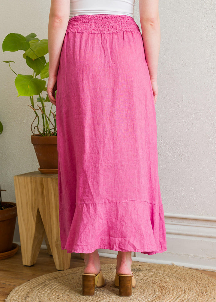 Meo Linen Button Midi Skirt (Pink)