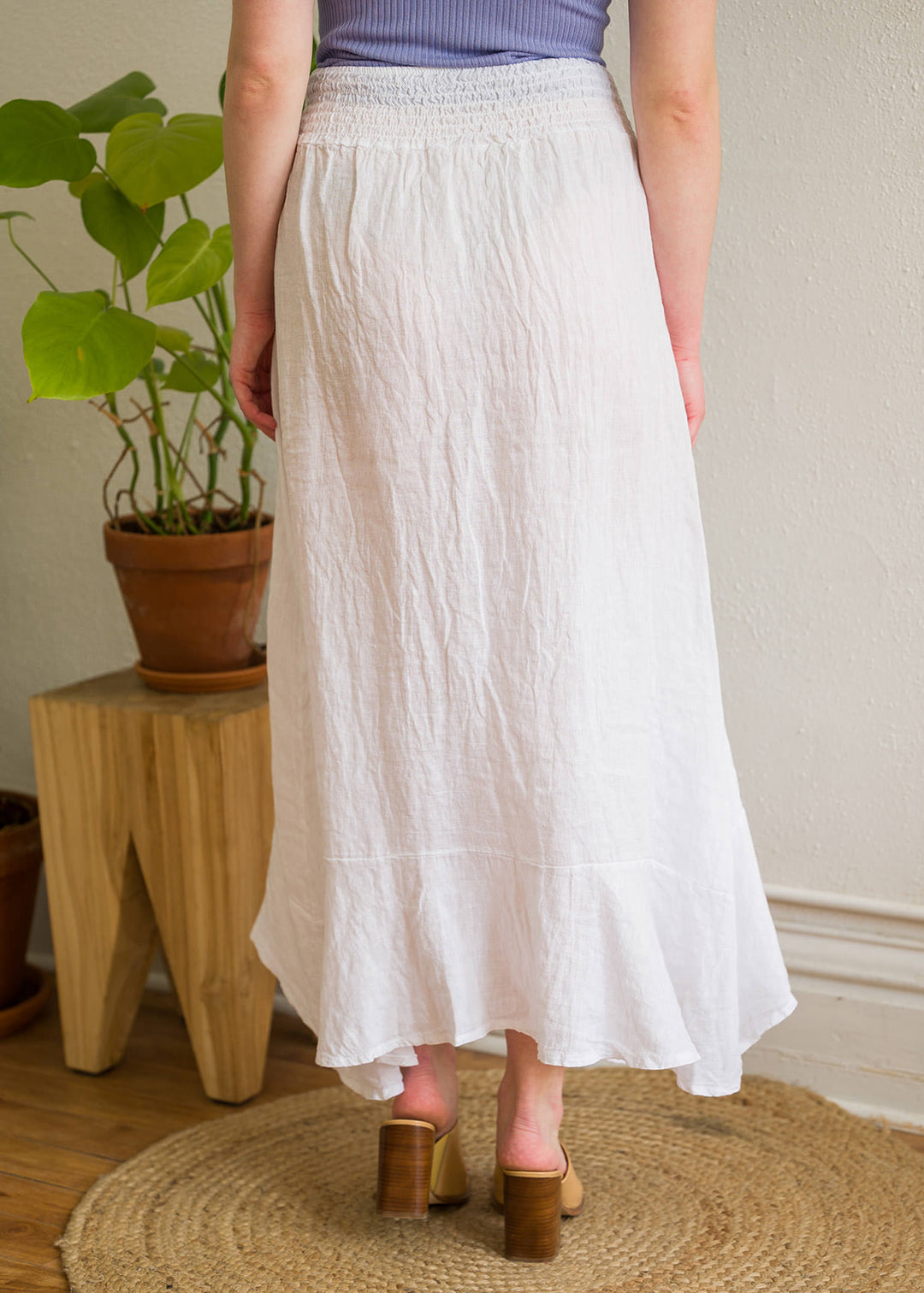 Meo Linen Button Midi Skirt (White)