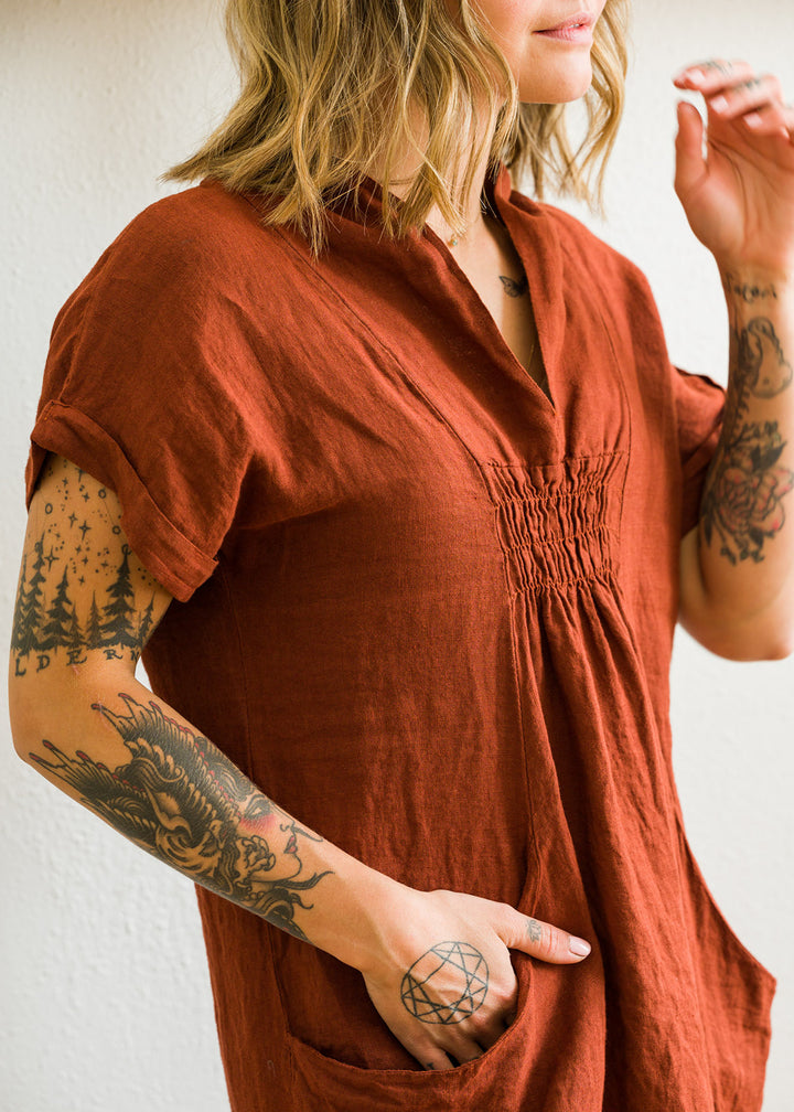 Meo Linen Pocket Dress (Cognac)