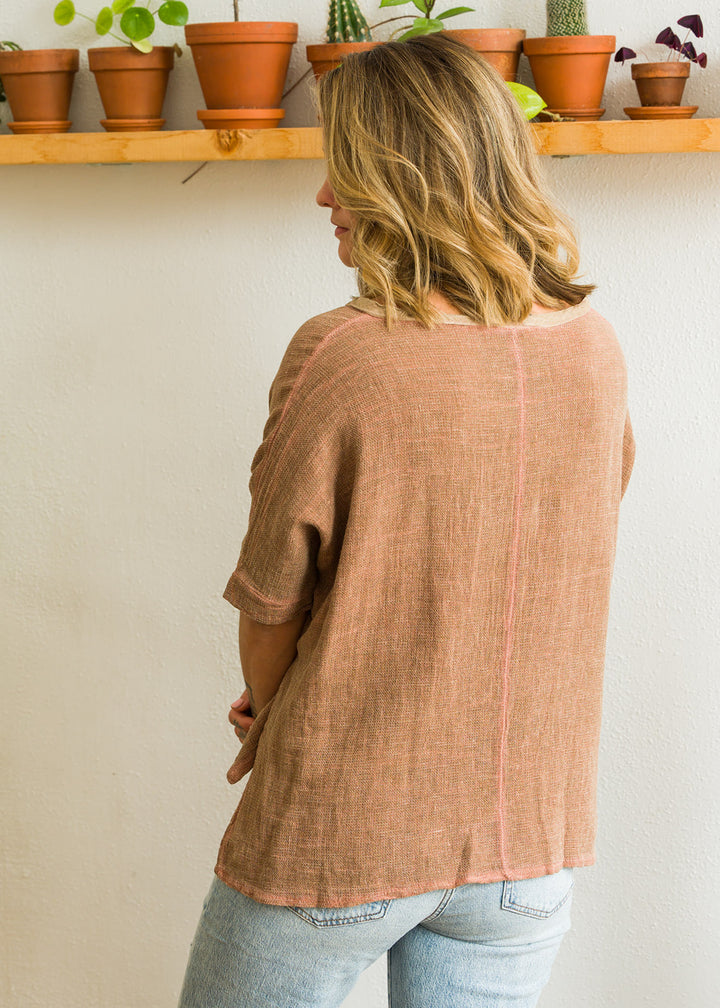 Meo Linen High-Low V Tee (Cocoa)
