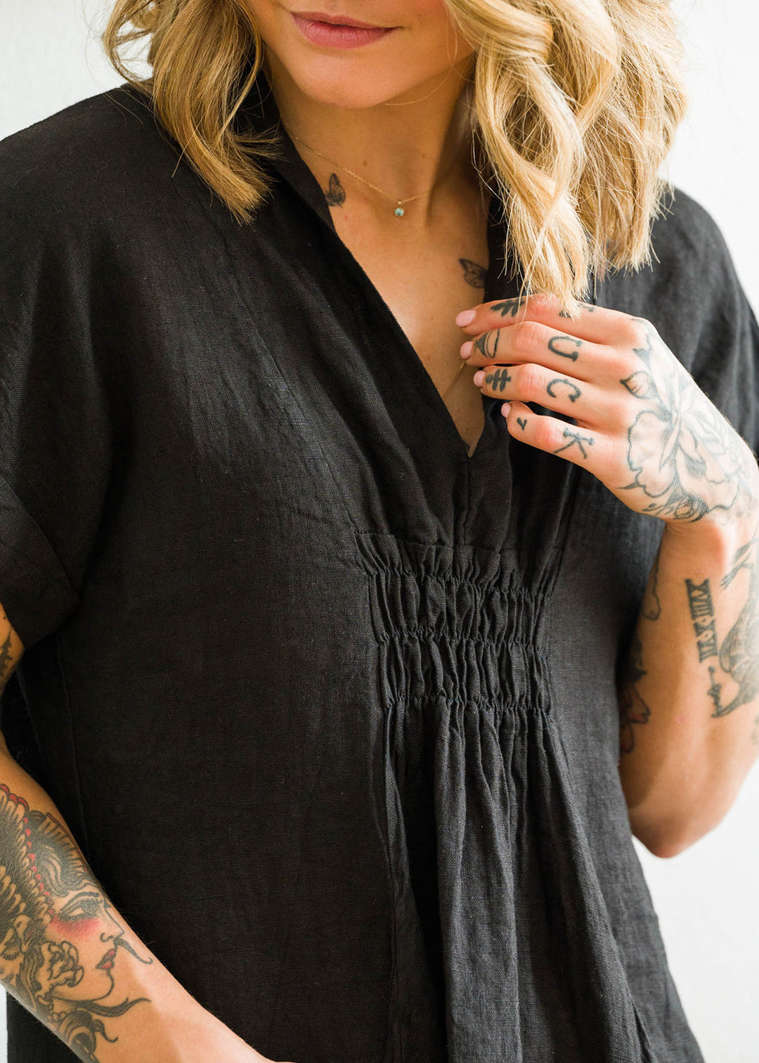 meo linen pocket dress Meo Meli 100% Linen Pocket Dress Cobalt Boho Minimalist Italy Short Sleeve