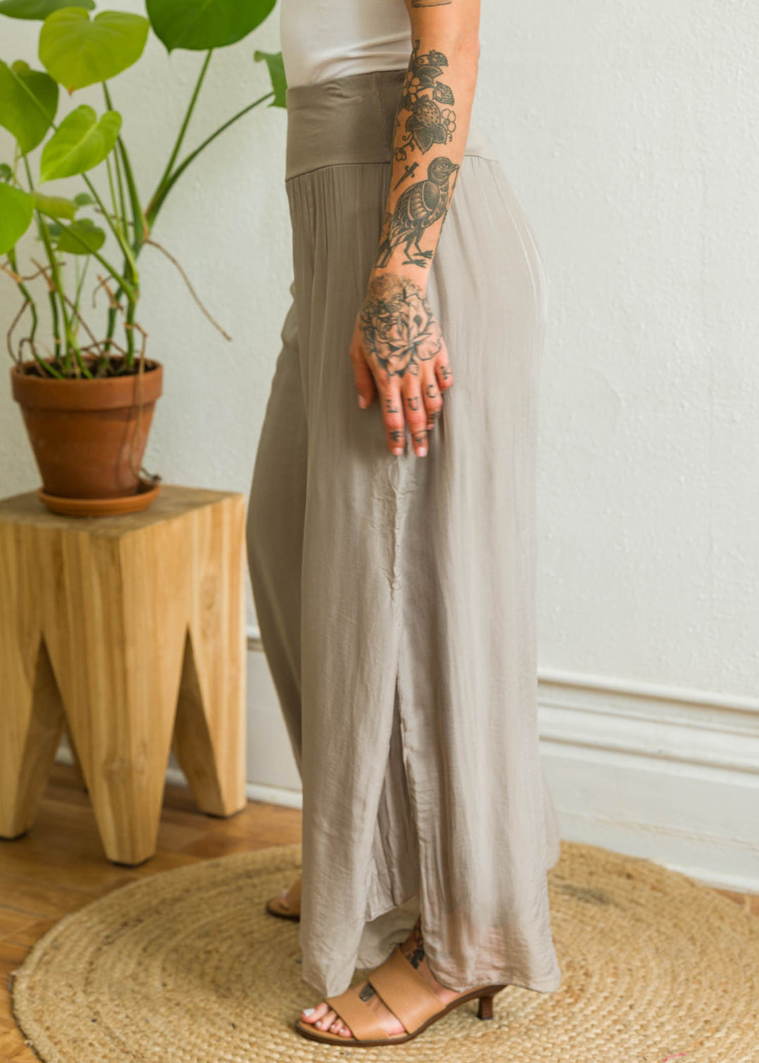 Millie Silk High Rise Pant (Taupe)