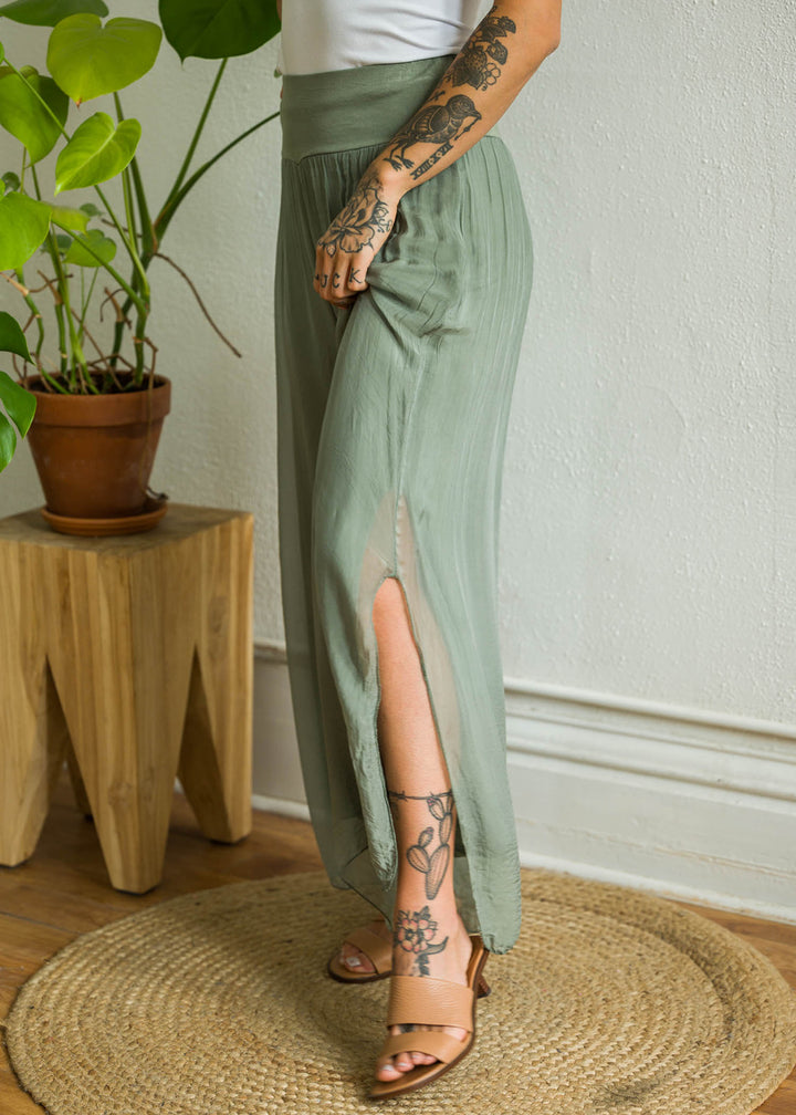 Millie Silk High Rise Pant (Olive)