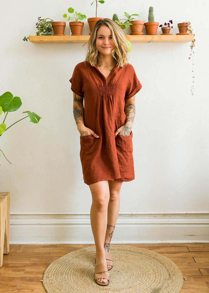 Meo Linen Pocket Dress (Cognac)