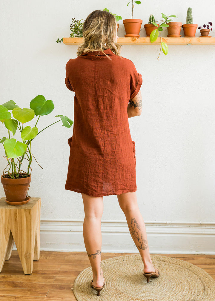 Meo Linen Pocket Dress (Cognac)