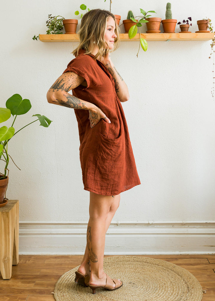 Meo Linen Pocket Dress (Cognac)