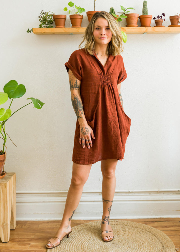 Meo Linen Pocket Dress (Cognac)