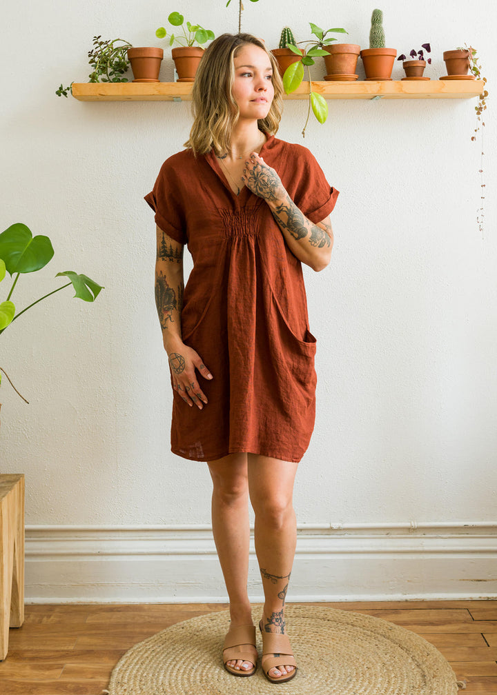 Meo Linen Pocket Dress (Cognac)