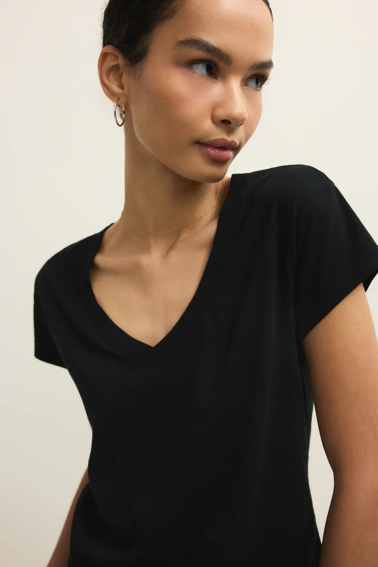 Z Supply Cotton V Neck Tee (Black)