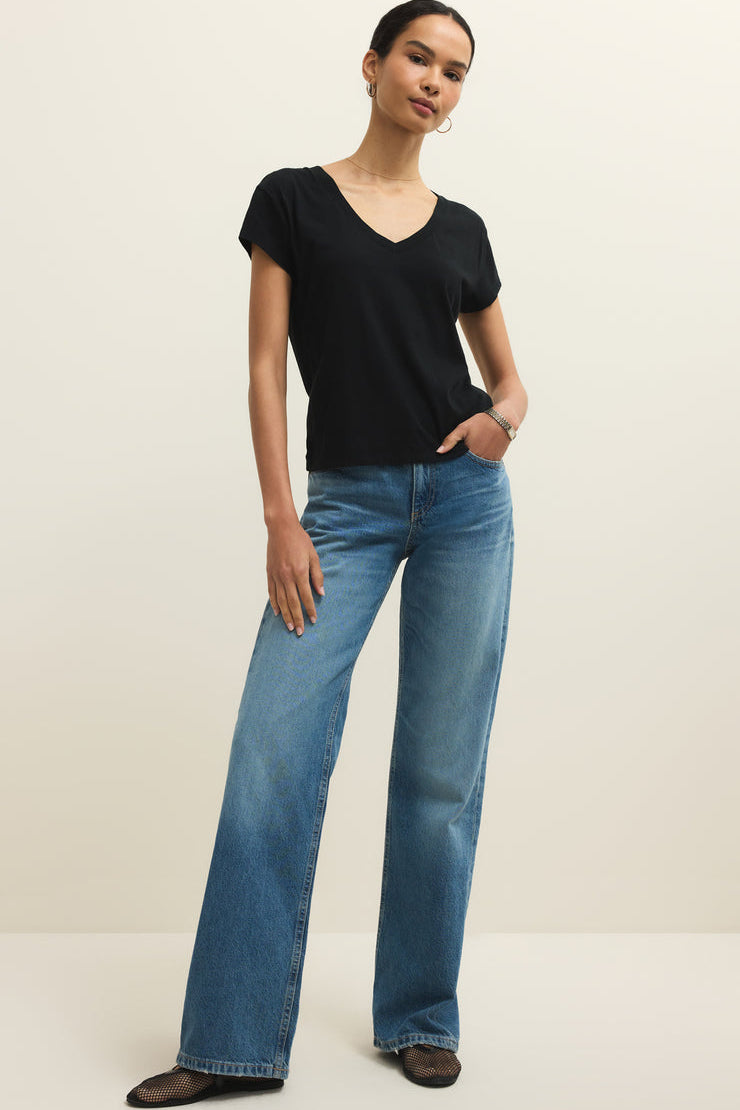Z Supply Cotton V Neck Tee (Black)