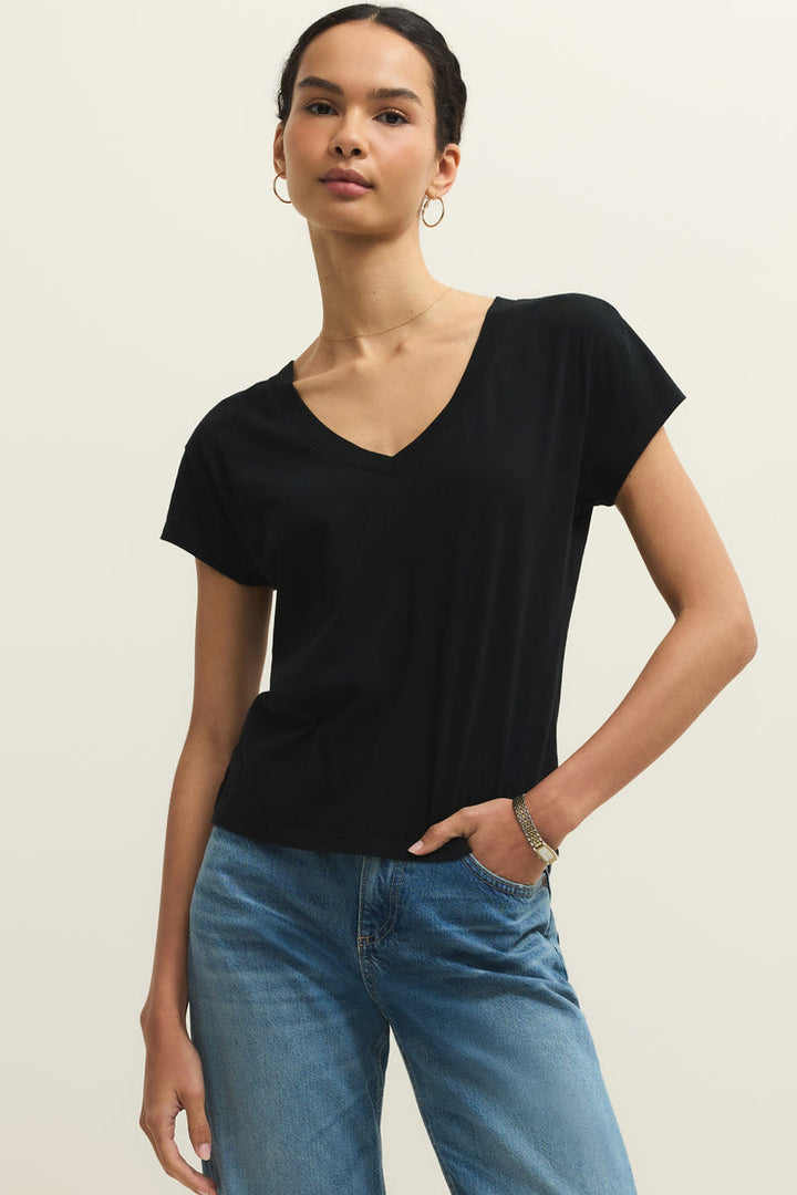 Z Supply Cotton V Neck Tee (Black)
