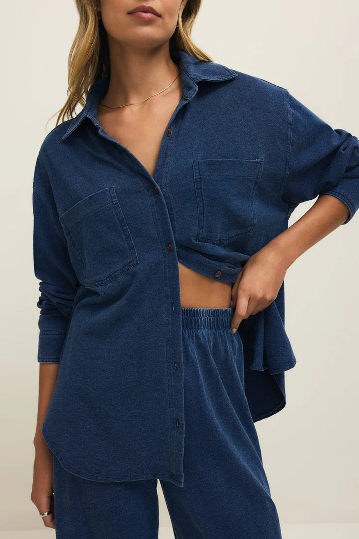 Z Supply Jersey Denim Button Up Shirt