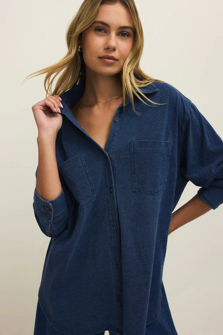Z Supply Jersey Denim Button Up Shirt