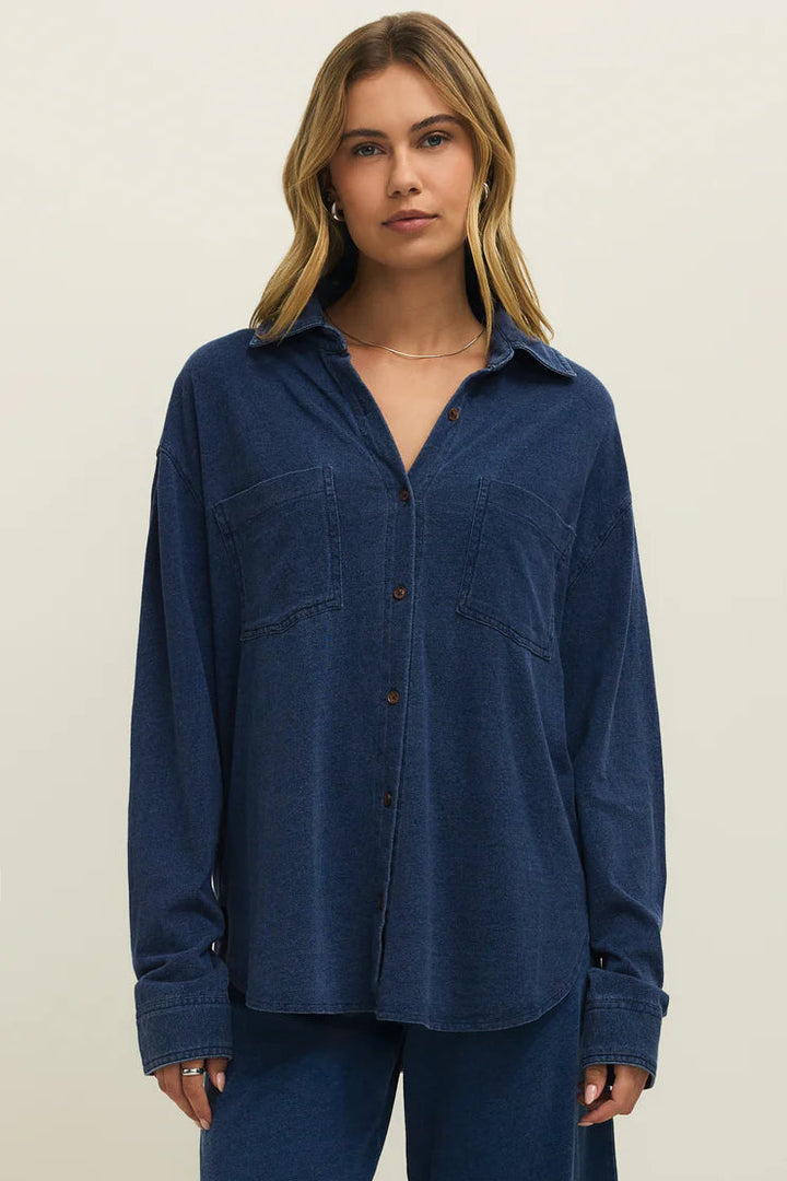 Z Supply Jersey Denim Button Up Shirt