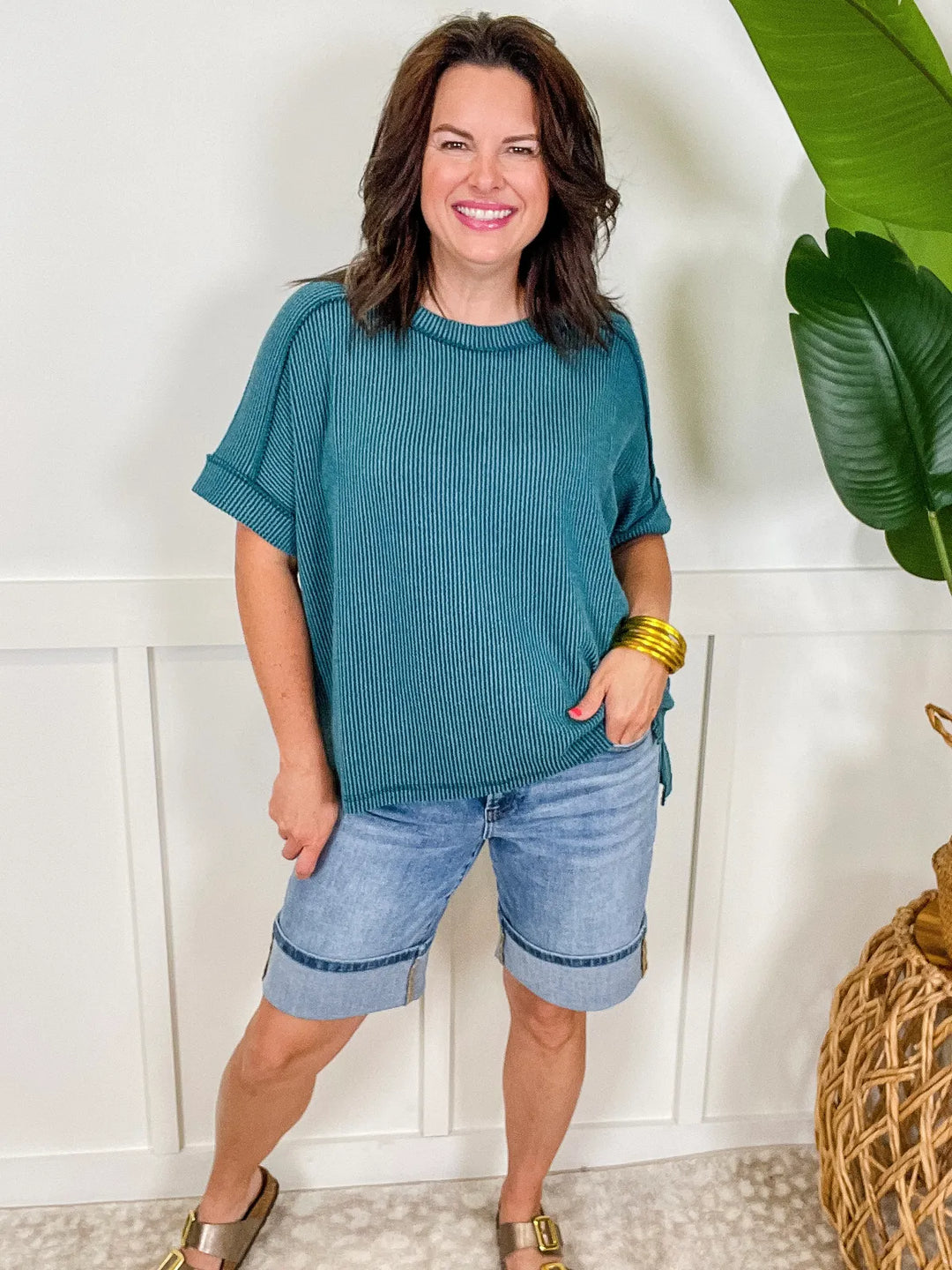 Zen Rib Round Neck Tee (Teal)