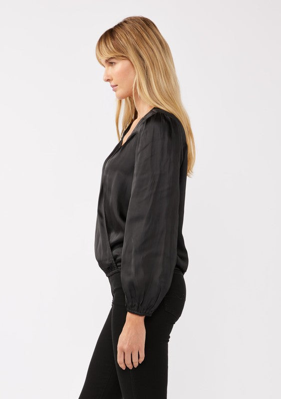 Lovestitch Satin Surplice Blouse (Black)