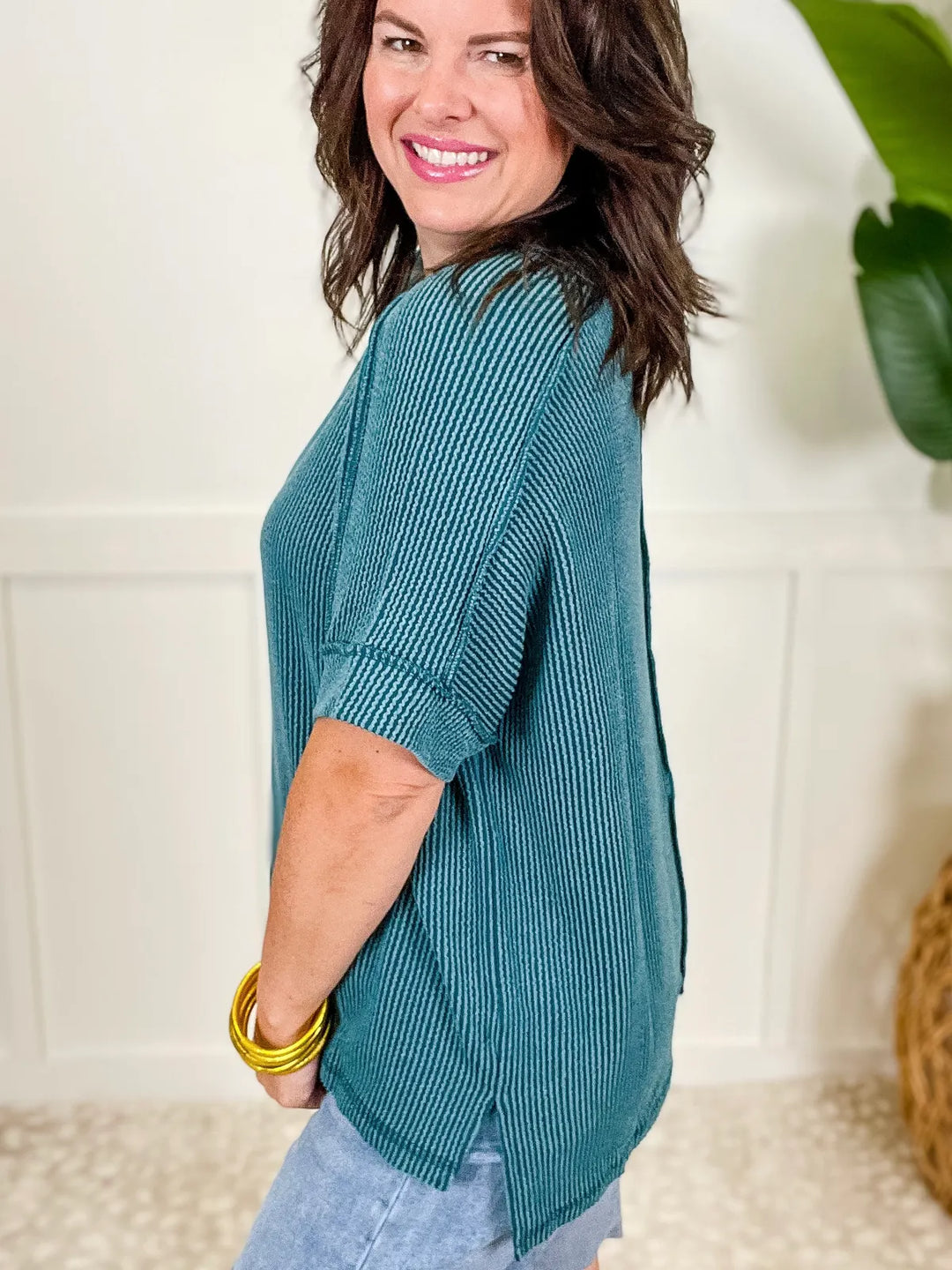 Zen Rib Round Neck Tee (Teal)