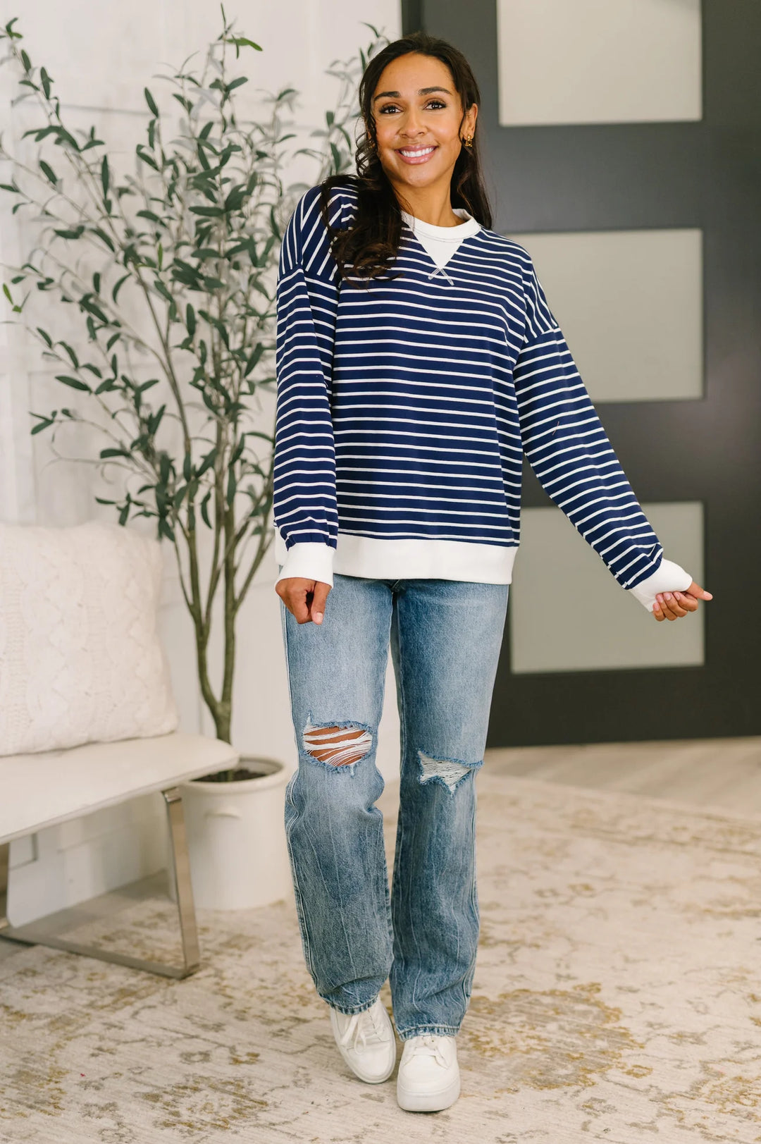 Zen Striped Crewneck (Navy)
