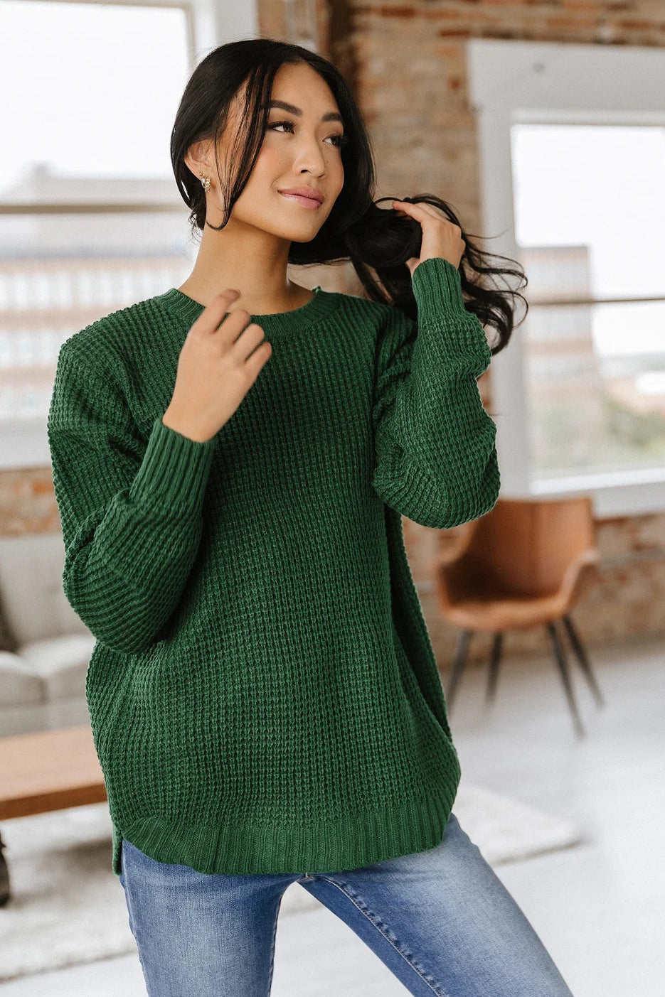 Zen Waffle Sweater (Forest Green)
