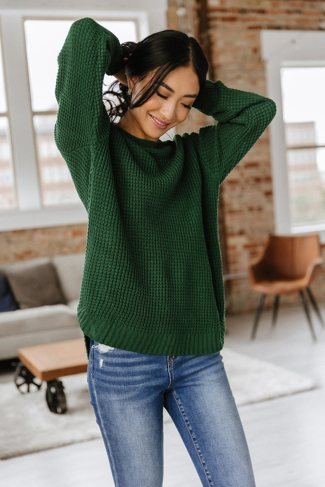 Zen Waffle Sweater (Forest Green)