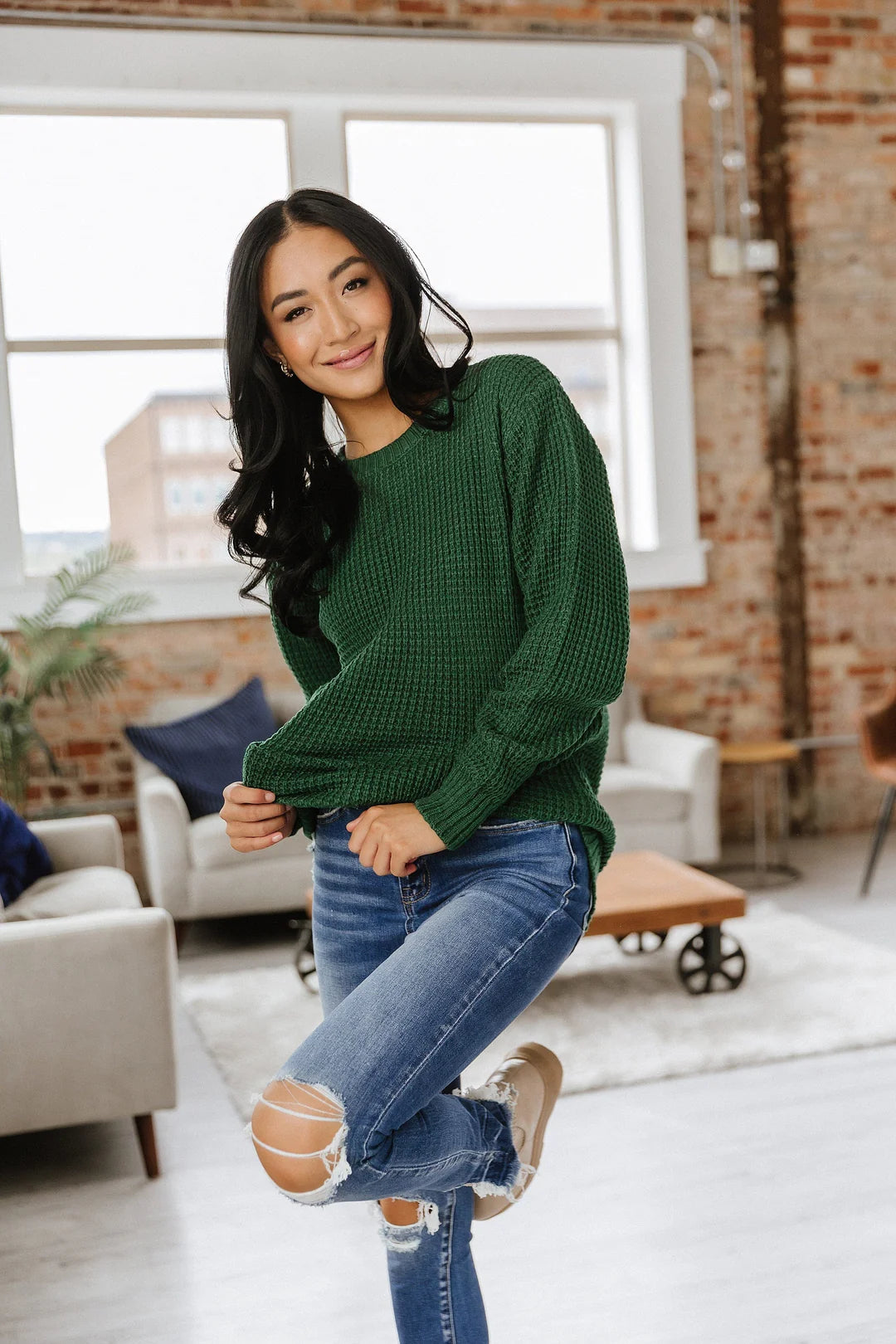 Zen Waffle Sweater (Forest Green)