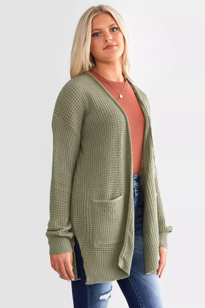 Zen Waffle Knit Cardigan (Light Olive)