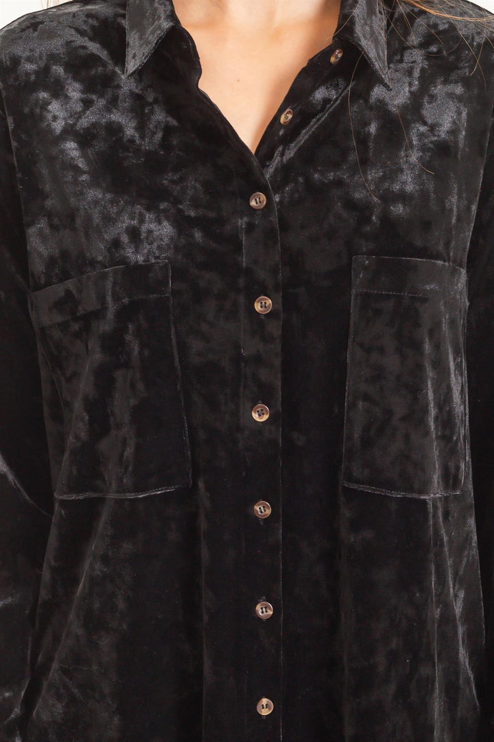 HYFVE Velvet Button Down Shirt (Black)