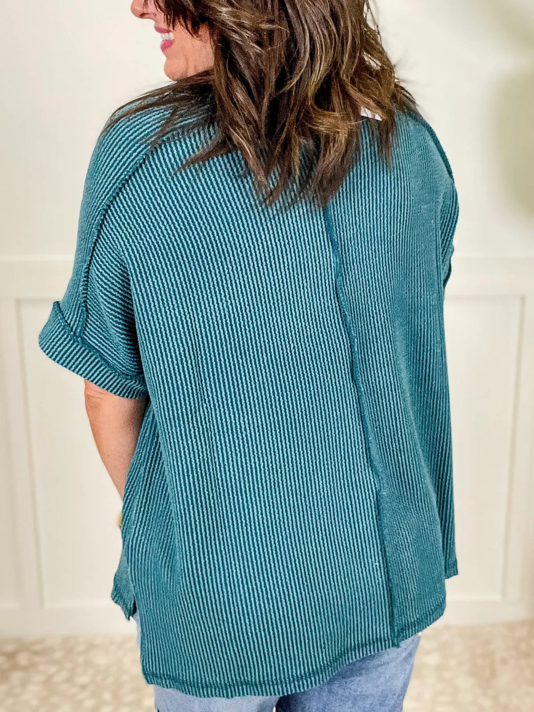 Zen Rib Round Neck Tee (Teal)