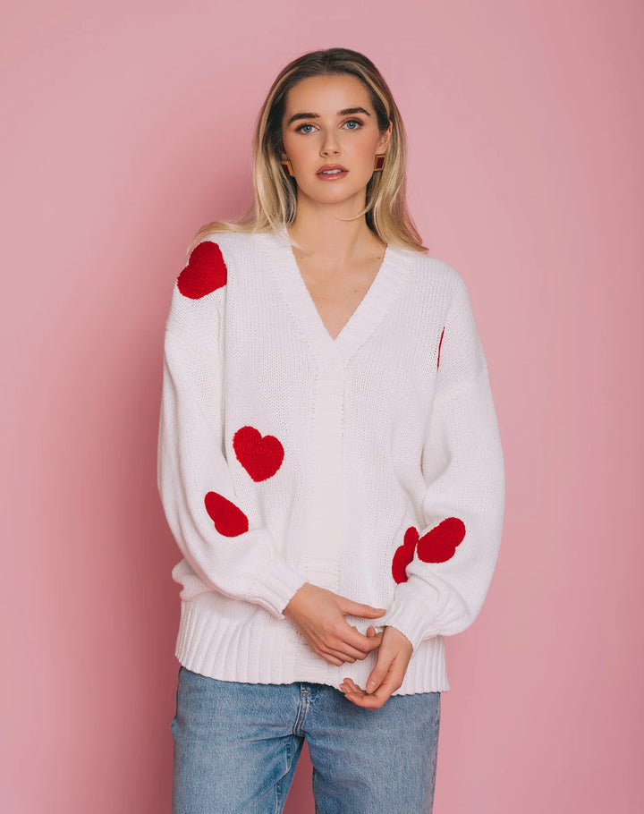Brunette The Label Oversized Hearts Cardigan