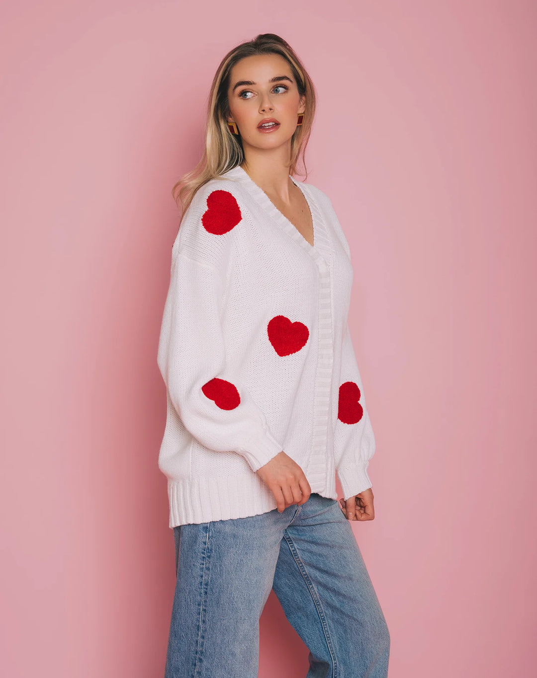 Brunette The Label Oversized Hearts Cardigan