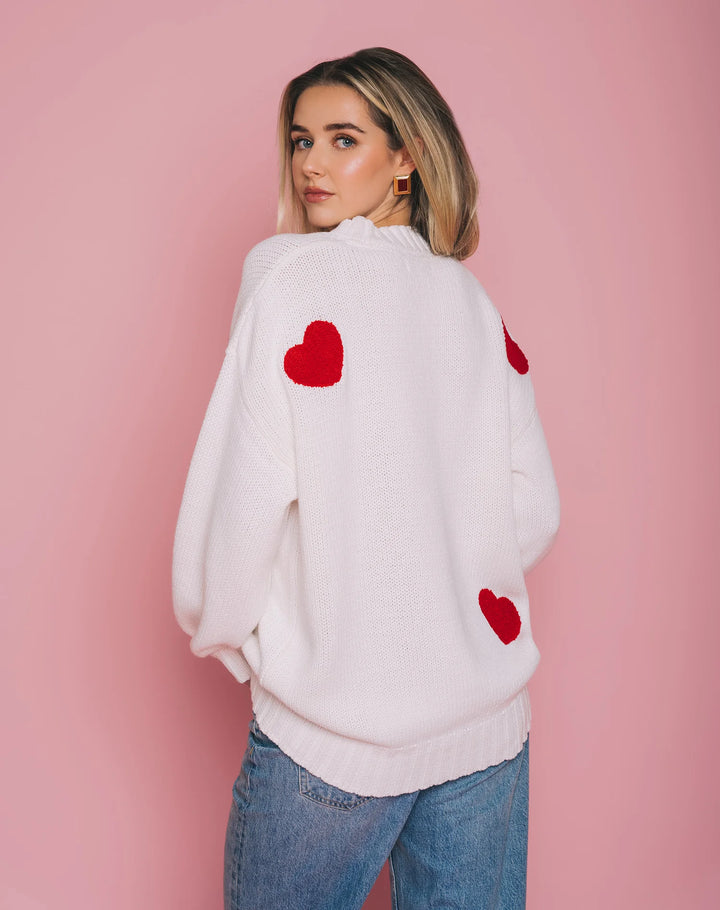 Brunette The Label Oversized Hearts Cardigan
