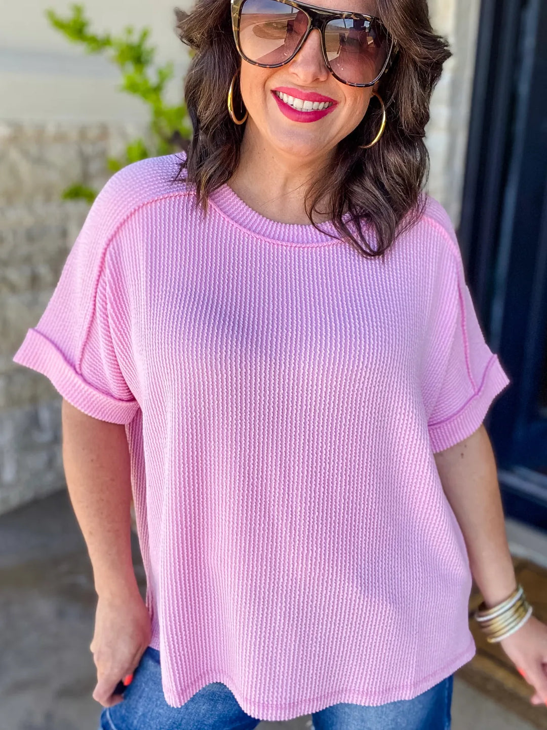 Zen Rib Round Neck Tee (Pink)
