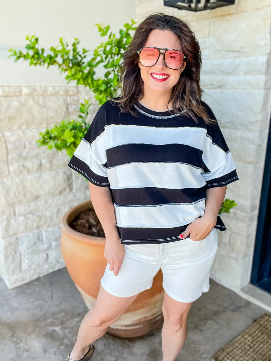 Zen French Terry Colour Block Tee (Black)