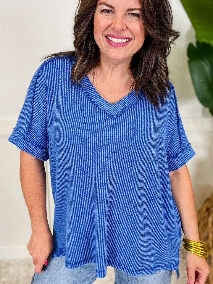 Zen Rib V Neck Tee (Classic Blue)