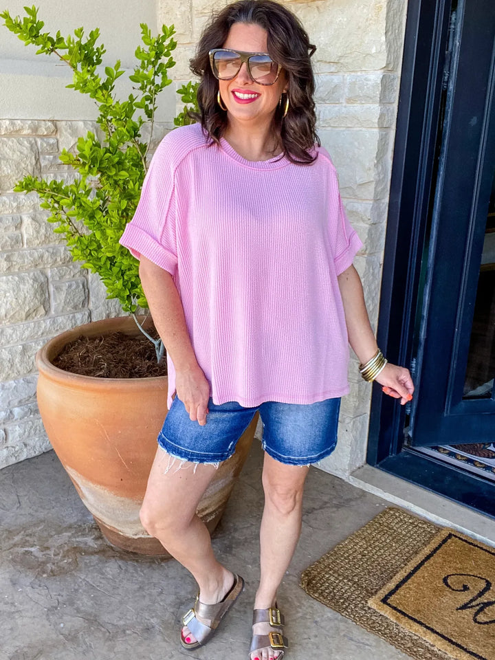 Zen Rib Round Neck Tee (Pink)