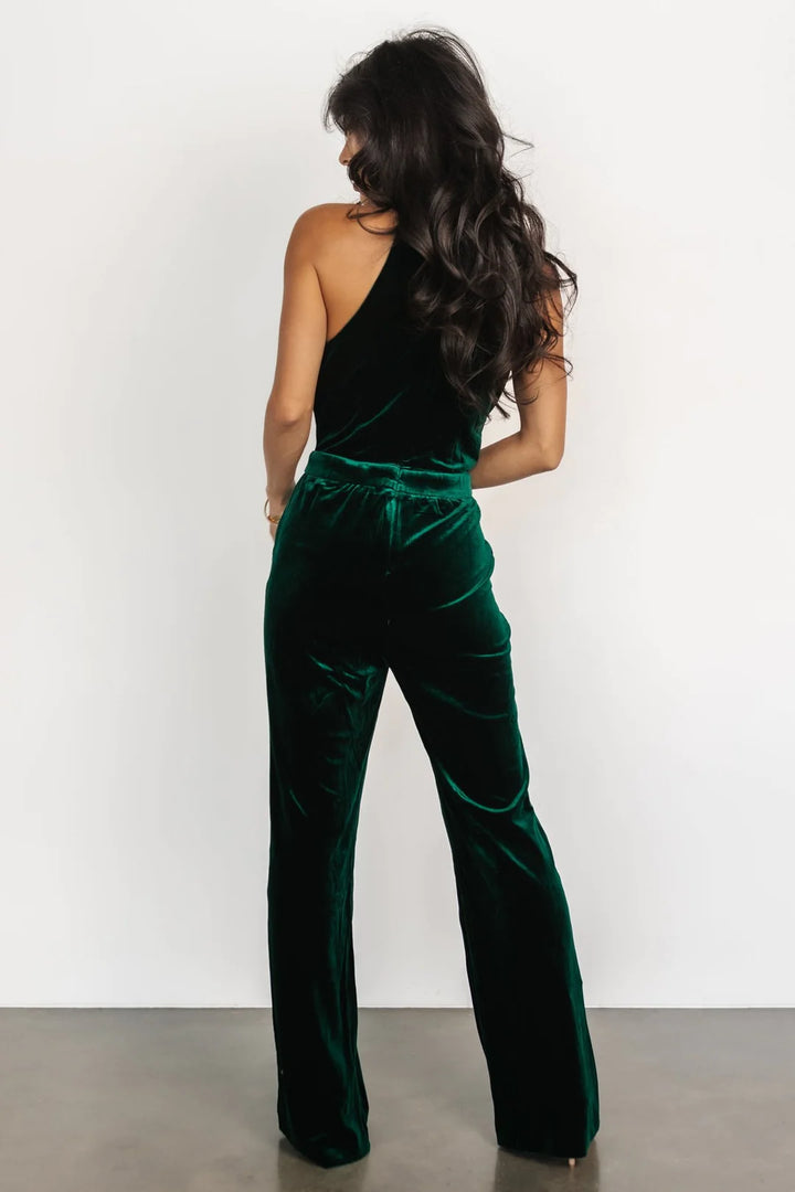 Skies Are Blue Velvet Halter Jumpsuit (Hunter Green)
