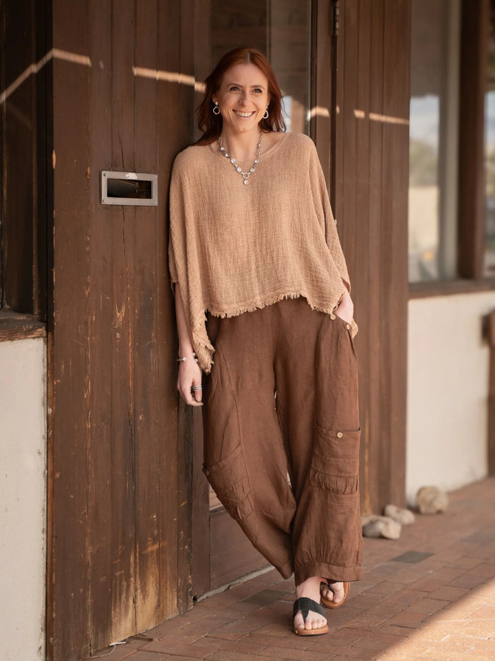 Meo Linen Siena Button Pant (Coffee)