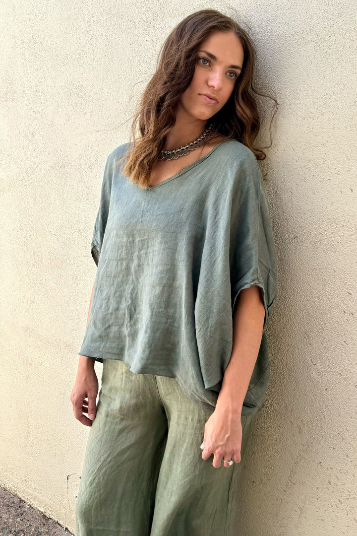 Meo Linen Breezy Tee (Olive)