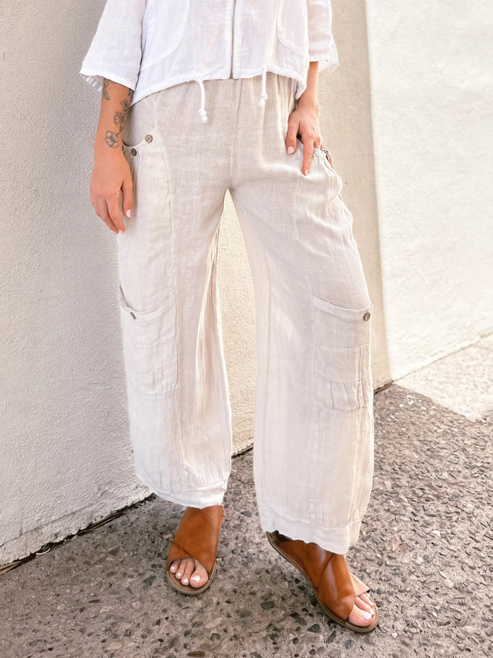 Meo Linen Siena Button Pant (Beige)